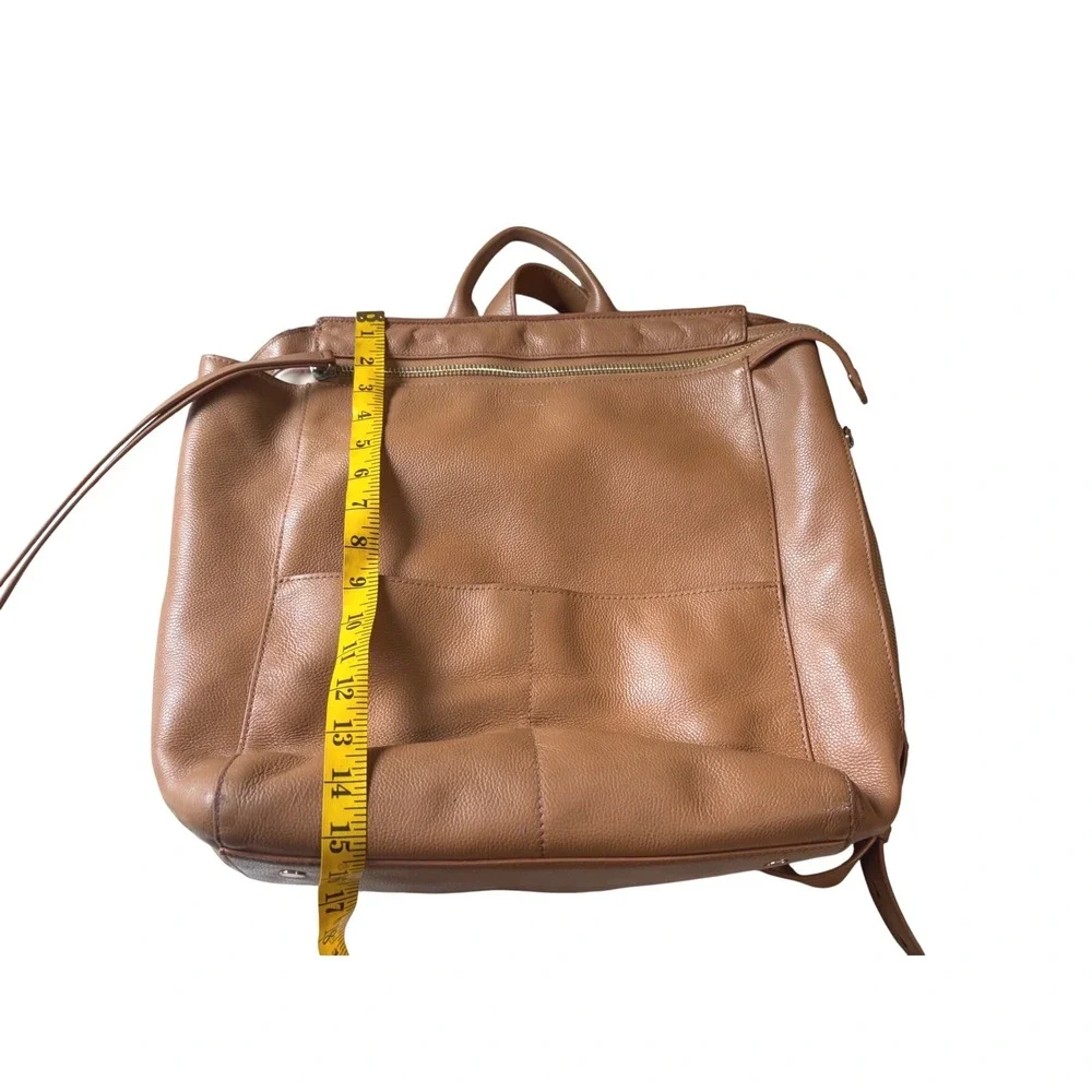 Mina Baie Stevie Tan Pebbled Leather Backpack Diaper Bag Gold Hardware